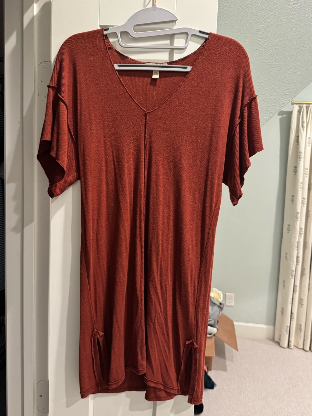 Anthropologie Rust burnt orange V-Neck Short Sleeve
